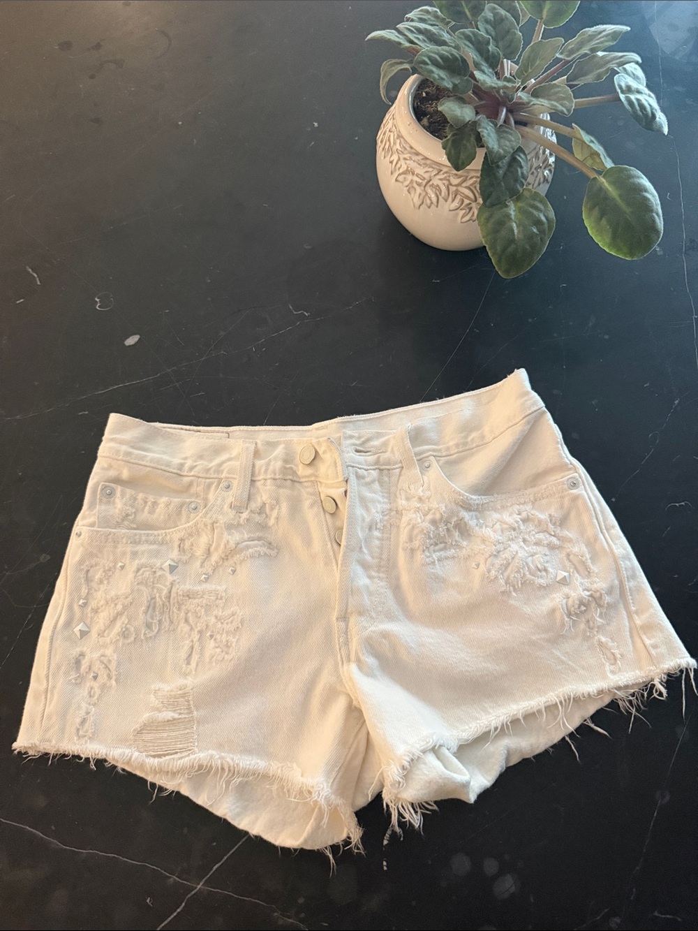Vintage 501 Levi's White Distressed Denim Cutoff Shorts